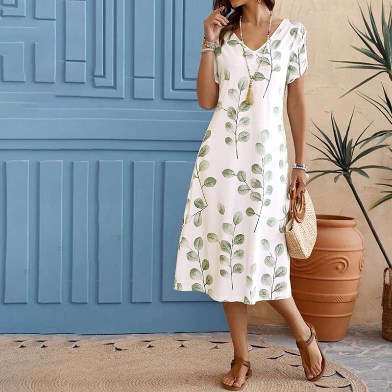 Casual Leaf Print Dress